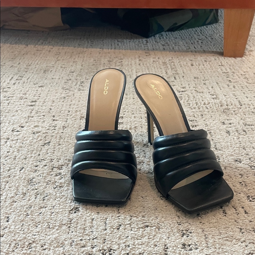 Aldo Black Mule Heeled Sandals